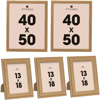 Atmosphera Fotolijstjes Classico - set 5x stuks - 1x 40 x 50 cm/4x 13 x 18 cm - naturel - Hout