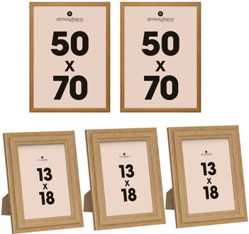 Atmosphera Fotolijstjes Classico - set 5x stuks - 1x 50 x 70 cm/4x 13 x 18 cm - naturel - Hout