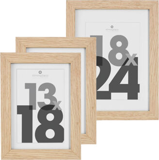 Atmosphera Fotolijstjes set - 1x voor 18 x 24 cm - 2x voor 13 x 18 cm - naturel - modern/strak ontwerp