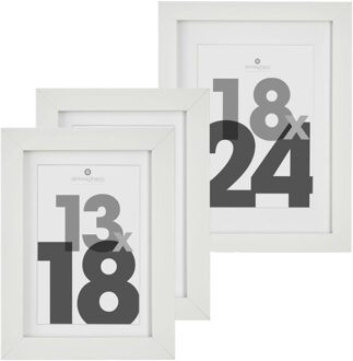 Atmosphera Fotolijstjes set - 1x voor 18 x 24 cm - 2x voor 13 x 18 cm - wit - modern/strak ontwerp