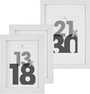 Atmosphera Fotolijstjes set - 1x voor 21 x 30 cm - 2x voor 13 x 18 cm - wit - modern/strak ontwerp