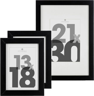 Atmosphera Fotolijstjes set - 1x voor 21 x 30 cm - 2x voor 13 x 18 cm - zwart - modern/strak ontwerp