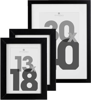 Atmosphera Fotolijstjes set - 1x voor 30 x 40 cm - 2x voor 13 x 18 cm - zwart - modern/strak ontwerp