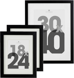 Atmosphera Fotolijstjes set - 1x voor 30 x 40 cm - 2x voor 18 x 24 cm - zwart - modern/strak ontwerp