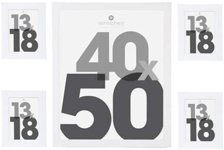 Atmosphera Fotolijstjes set Olympus - 5x stuks - wit - Kunststof/glas - in 2 formaten