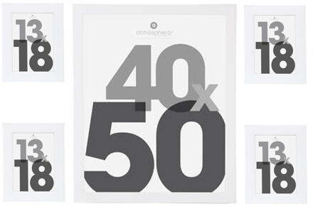 Atmosphera Fotolijstjes set Olympus - 5x stuks - wit - Kunststof/glas - in 2 formaten