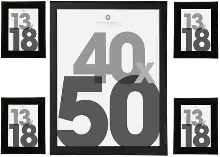 Atmosphera Fotolijstjes set Olympus - 5x stuks - zwart - Kunststof/glas - in 2 formaten