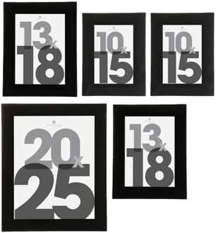 Atmosphera Fotolijstjes set Olympus - 5x stuks - zwart - Kunststof/glas - in 3 formaten - Fotolijsten