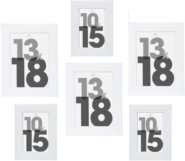 Atmosphera Fotolijstjes set Olympus - 6x stuks - wit - Kunststof/glas - in 2 formaten