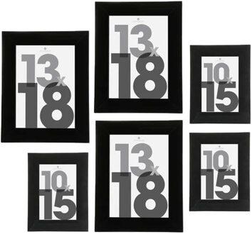 Atmosphera Fotolijstjes set Olympus - 6x stuks - zwart - Kunststof/glas - in 2 formaten