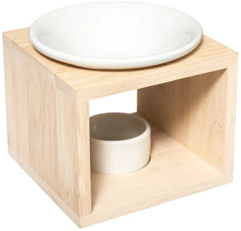 Atmosphera Geurbrander voor amberblokjes/geurolie - keramiek/hout - 10 x 10 x 12 cm