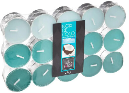 Atmosphera Geurkaars waxine/theelichtjes - 30x stuks - Kokos - 3,5 branduren Lichtblauw