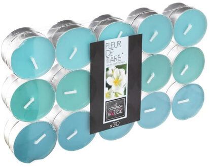 Atmosphera Geurkaars waxine/theelichtjes - 30x stuks - Tiare bloem - 3,5 branduren Turquoise