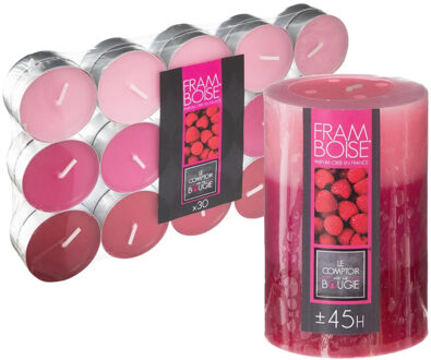 Atmosphera Geurkaarsen set - 1x stompkaars en 30x theelichtjes - Framboos