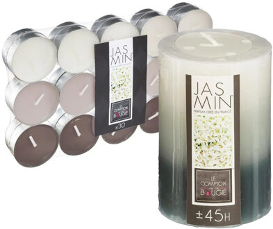 Atmosphera Geurkaarsen set - 1x stompkaars en 30x theelichtjes - Jasmijn