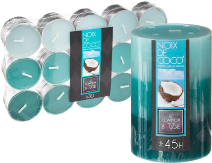 Atmosphera Geurkaarsen set - 1x stompkaars en 30x theelichtjes - Kokos