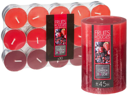 Atmosphera Geurkaarsen set - 1x stompkaars en 30x theelichtjes - Rood fruit