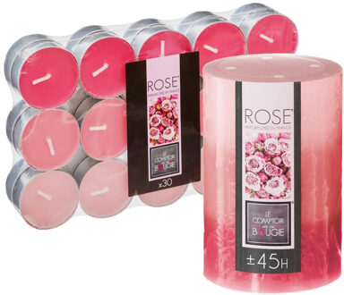 Atmosphera Geurkaarsen set - 1x stompkaars en 30x theelichtjes - Rozen