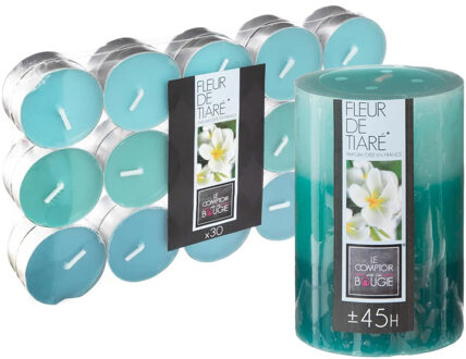 Atmosphera Geurkaarsen set - 1x stompkaars en 30x theelichtjes - Tiare bloem