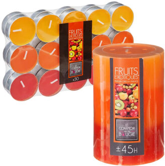 Atmosphera Geurkaarsen set - 1x stompkaars en 30x theelichtjes - Tropisch fruit