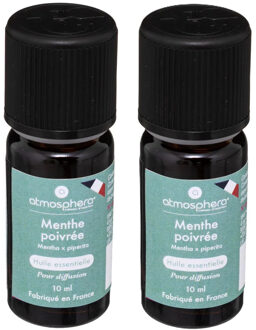 Atmosphera Geurolie pepermunt/mint 10 ml - 2x - Smudgen - Huisparfum navulling - Aromatische Etherische olie