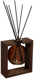 Atmosphera Geurstokjes in luxe houder hout/glas - Amber - 250 ml - geurverspreider - interieurparfum