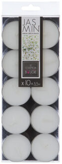 Atmosphera Geurtheelichtjes - 10x stuks - Jasmijn geur - was/paraffine - 3,5 uur Creme