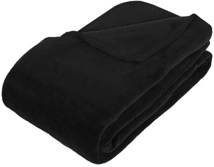 Atmosphera Grote Fleece bank deken/fleece plaid - zwart - 180 x 230 cm - polyester