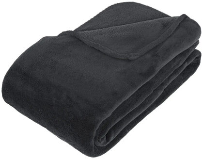Atmosphera Grote Fleece deken/fleeceplaid donkergrijs 180 x 230 cm polyester - Plaids