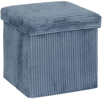 Atmosphera Hocker / Poef Essestial Ribcord - opvouwbaar - blauw - MDF/polyester - 38 x 38 cm