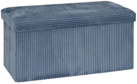 Atmosphera Hocker / Poef Essestial Ribcord - opvouwbaar - blauw - MDF/polyester - 76 x 38 cm - 2 persoons