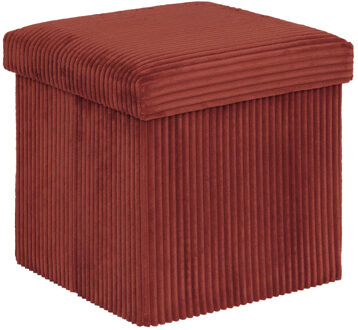 Atmosphera Hocker / Poef Essestial Ribcord - opvouwbaar - donkerrood - MDF/polyester - 38 x 38 cm