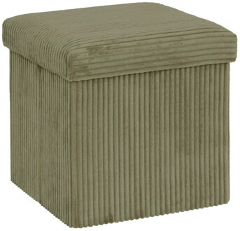 Atmosphera Hocker / Poef Essestial Ribcord - opvouwbaar - groen - MDF/polyester - 38 x 38 cm