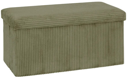Atmosphera Hocker / Poef Essestial Ribcord - opvouwbaar - groen - MDF/polyester - 76 x 38 cm - 2 persoons
