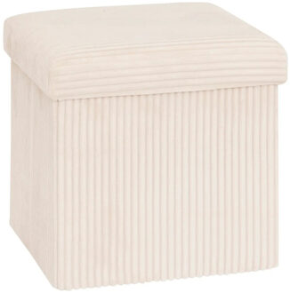 Atmosphera Hocker / Poef Essestial Ribcord - opvouwbaar - wit - MDF/polyester - 38 x 38 cm
