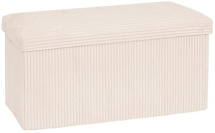 Atmosphera Hocker / Poef Essestial Ribcord - opvouwbaar - wit - MDF/polyester - 76 x 38 cm - 2 persoons
