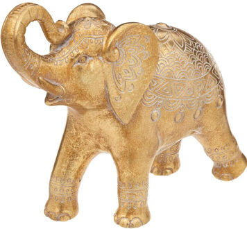 Atmosphera Home decoratie dier/ beeldje Olifant - goud kleurig - 26 x 23 cm - Beeldjes Goudkleurig