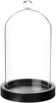 Atmosphera Home decoratie glazen stolp op houten plateau - glas/zwart - D12 x H19 cm