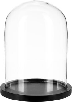 Atmosphera Home decoratie glazen stolp op houten plateau - glas/zwart - D23 x H29 cm