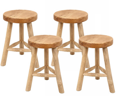 Atmosphera Houten zitkrukje - 4x - D30 x H45 cm - naturel teakhout - zitplaatsen - volwassenen