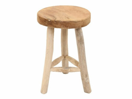 Atmosphera Houten zitkrukje - D30 x H45 cm - naturel teakhout - zitplaatsen - volwassenen