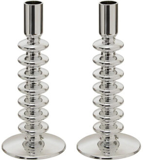 Atmosphera kaarsen kandelaar - 2x - decoratief glas - dinerkaarsen - zilver - D9 x H22 cm