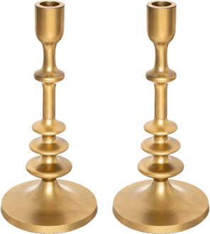 Atmosphera kaarsen kandelaar - 2x - decoratief metaal - dinerkaarsen - goud - D12 x H26 cm