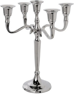 Atmosphera kaarsen kandelaar Baroque - met 5 armen - metaal - dinerkaarsen - zilver - 22 x 28 cm