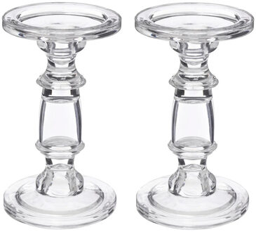 Atmosphera kaarsen kandelaar Decoglass - 2x - voor stompkaarsen - glas - transparant - 11 x 19 cm