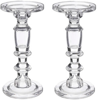 Atmosphera kaarsen kandelaar Decoglass - 2x - voor stompkaarsen - glas - transparant - 11 x 24 cm