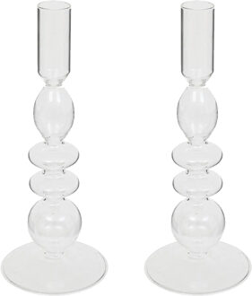 Atmosphera kaarsen kandelaar Murano - 2x - glas - dinerkaarsen - transparant - D9 x H22 cm