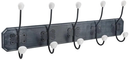Atmosphera Kapstok rek wand/muur - antraciet - 5 grote ophanghaken met 10 knoppen - MDF/Metaal - B60 x H20 cm
