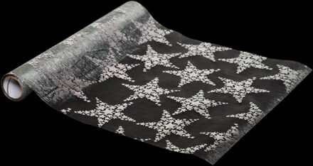 Atmosphera Kerst decoratie stof of tafelloper - zilver sterren - 28 x 500 cm -organza