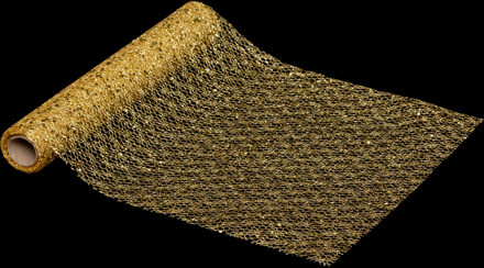 Atmosphera Kerst tafelloper - goud pailletten stof - 28 x 300 cm - polyester Goudkleurig